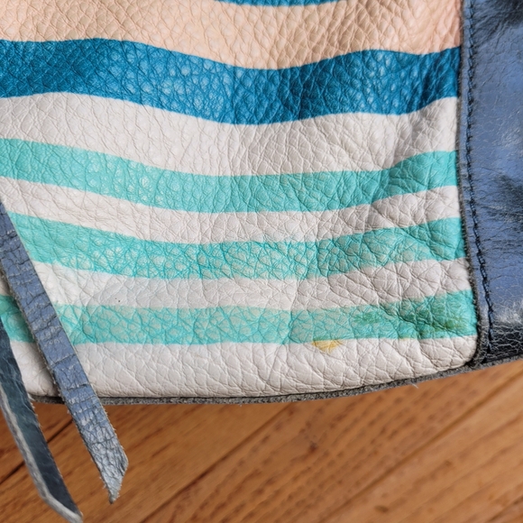 The Sak Blue Striped Distressed Leather Bag Crossbody Studded Zippered Flap - Picture 4 of 15